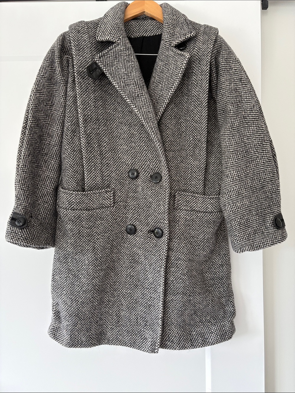 Vintage Double-Breasted Herringbone Coat